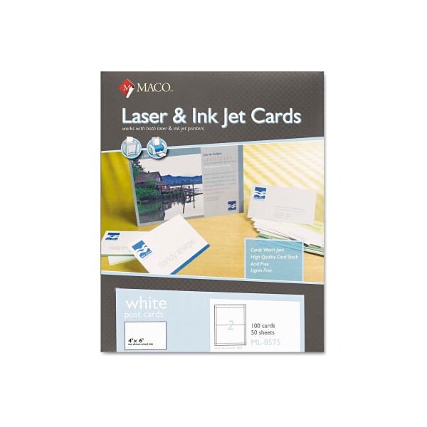 Maco Tag & Label Maco UnRule Index Cards ML8575, 4" x 6", White, 100/Box ML8575 - main